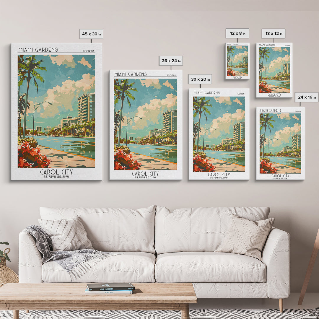 Miami Gardens Travel Poster, Framed Canvas Print, City Travel Poster, Travel Wall Art, City Wall Art, Travel Posters, Vintage Poster