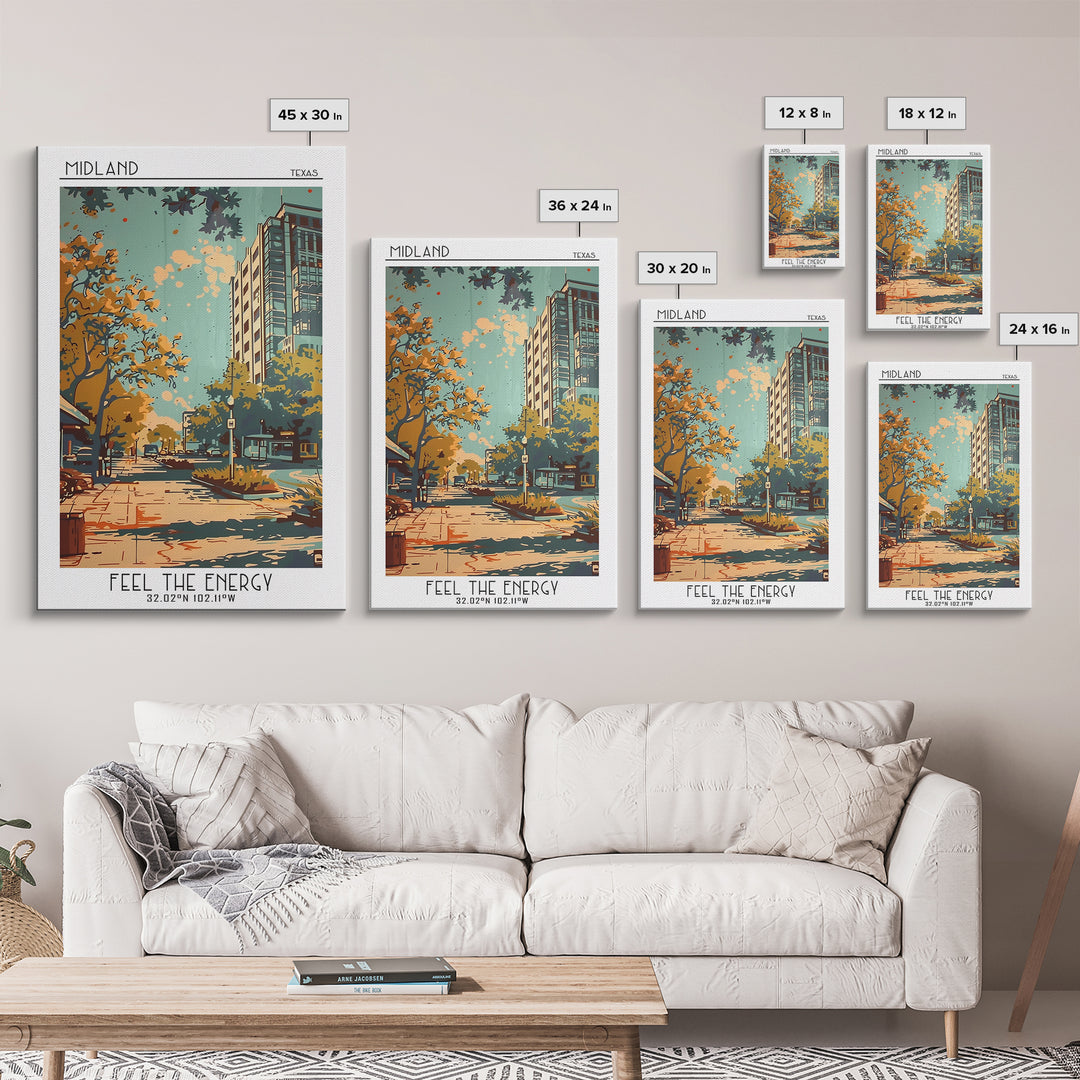 Midland Travel Poster, Framed Canvas Print, Vintage Travel Print, City Wall Art, Wanderlust Gift, City Art Print, Retro Travel Print