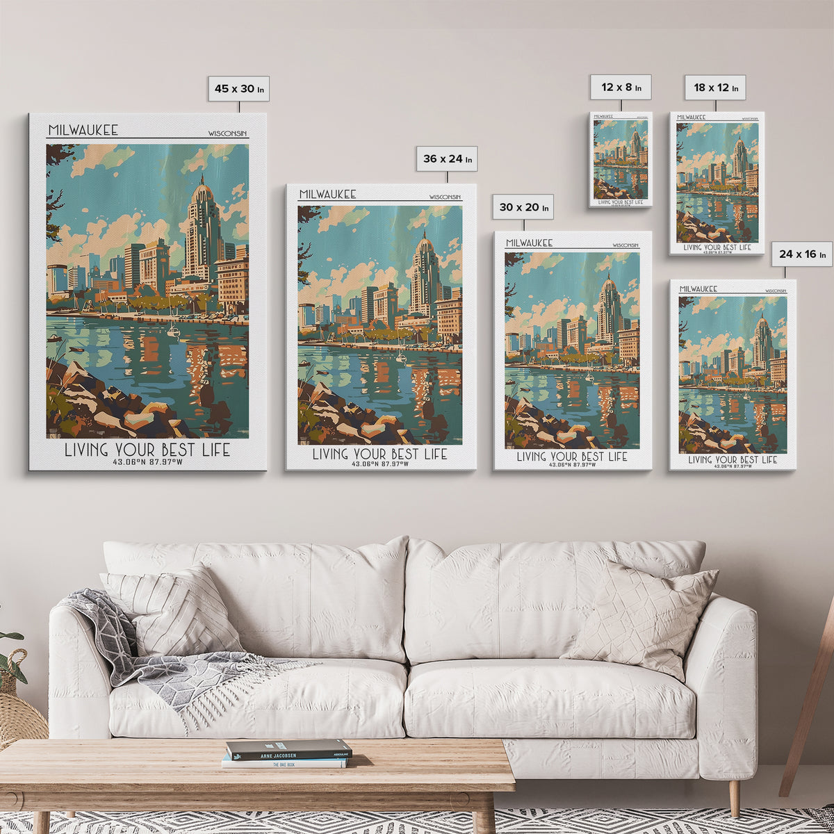 Milwaukee Wisconsin Travel Poster, Framed Canvas Print, Retro Wall Art, Travel Print, Mid Century Wall Art, Poster Art, Poster Print