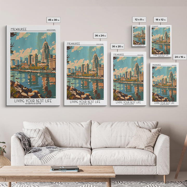 Milwaukee Wisconsin Travel Poster, Framed Canvas Print, Retro Wall Art, Travel Print, Mid Century Wall Art, Poster Art, Poster Print
