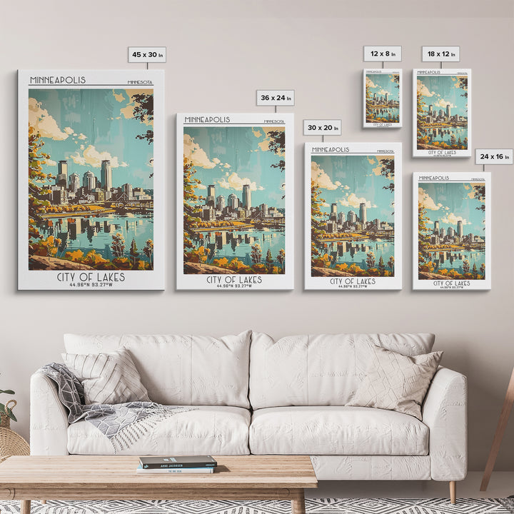 Minneapolis Travel Poster, Framed Canvas Print, Poster Print, Travel Wall Art, City Illustration, Vintage Travel Art, Retro Wall Art