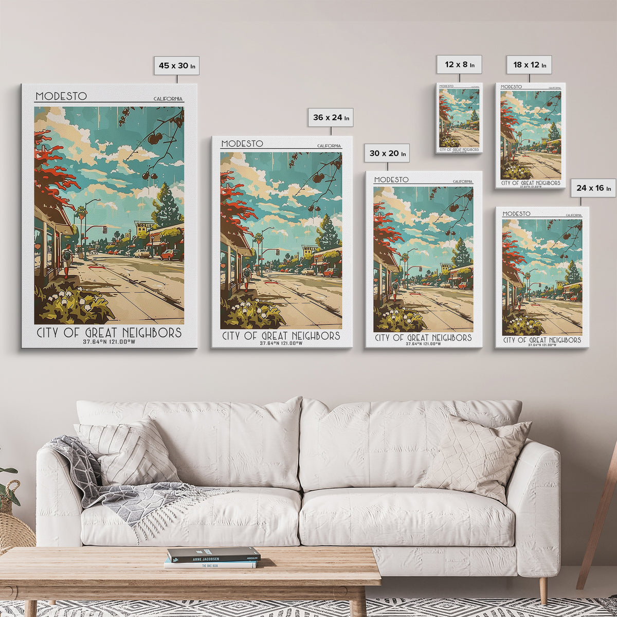 Modesto California Travel Poster, Canvas Print, City Travel Poster, Travel Wall Art, Home Office Decor, Travel Decor, Retro Wall Art