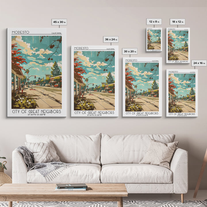Modesto California Travel Poster, Canvas Print, City Travel Poster, Travel Wall Art, Home Office Decor, Travel Decor, Retro Wall Art