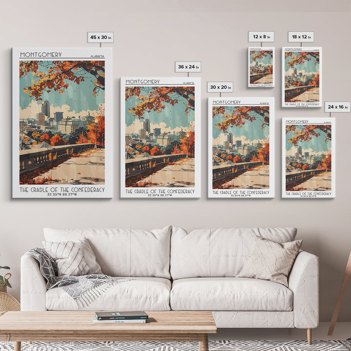 Montgomery Alabama Travel Poster, Canvas Print, Retro Travel Poster, City Wall Art, Travel Print, Travel Wall Art, Modern Wall Decor