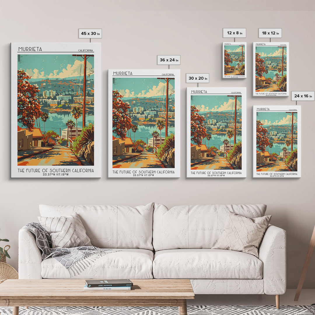 Murrieta California Travel Poster, Framed Canvas Print, Retro Wall Art, Travel Print, Travel Decor, Travel Prints, City Illustration