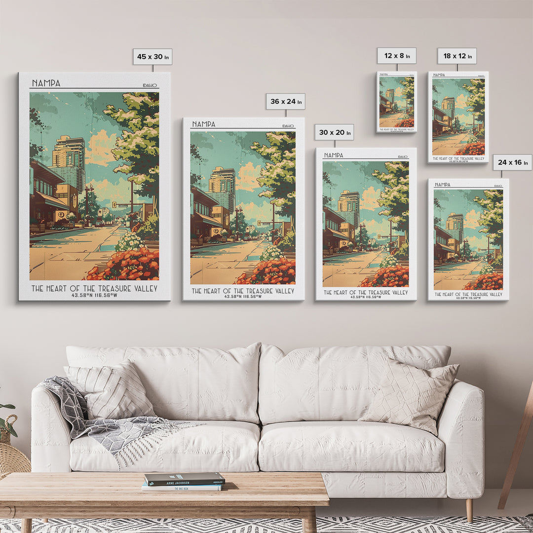 Nampa Idaho Travel Poster, Framed Canvas Print, Retro Travel Poster, City Wall Art, City Travel Poster, Travel Decor, Retro Wall Art
