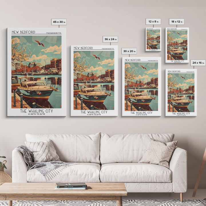 New Bedford Massachusetts Travel Poster, Framed Canvas Print, Retro Travel Poster, City Wall Art, Wanderlust Gift, Home Office Decor