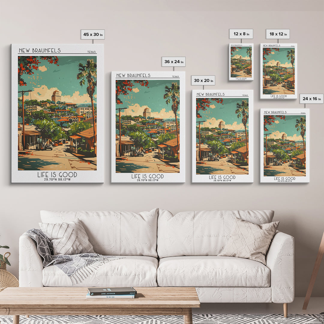 New Braunfels Texas Travel Poster, Framed Canvas Print, Travel Prints, Landscape Art, Fine Art Print, Travel Posters, Vintage Poster