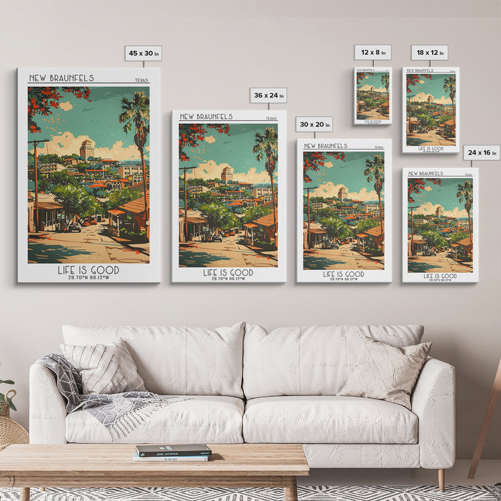 New Braunfels Texas Travel Poster, Framed Canvas Print, Travel Prints, Landscape Art, Fine Art Print, Travel Posters, Vintage Poster