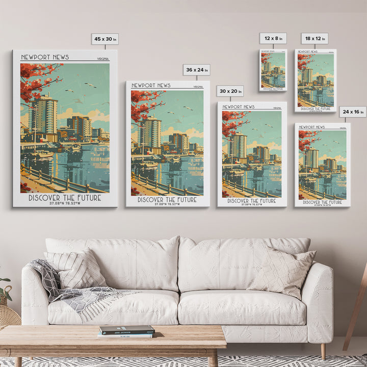Newport News Virginia Travel Poster, Framed Canvas Print, City Travel Poster, Travel Wall Decor, Travel Prints, Living Room Wall Art