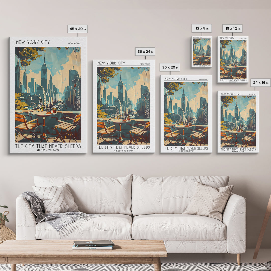 New York Travel Poster, Framed Canvas Print, Vintage Travel Print, City Wall Art, City Travel Poster, Travel Wall Art, Landscape Art