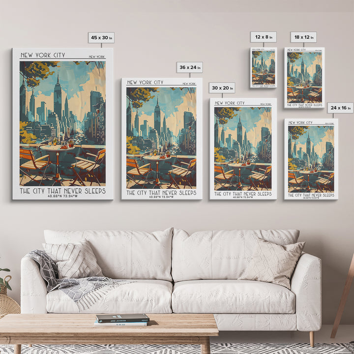 New York Travel Poster, Framed Canvas Print, Vintage Travel Print, City Wall Art, City Travel Poster, Travel Wall Art, Landscape Art