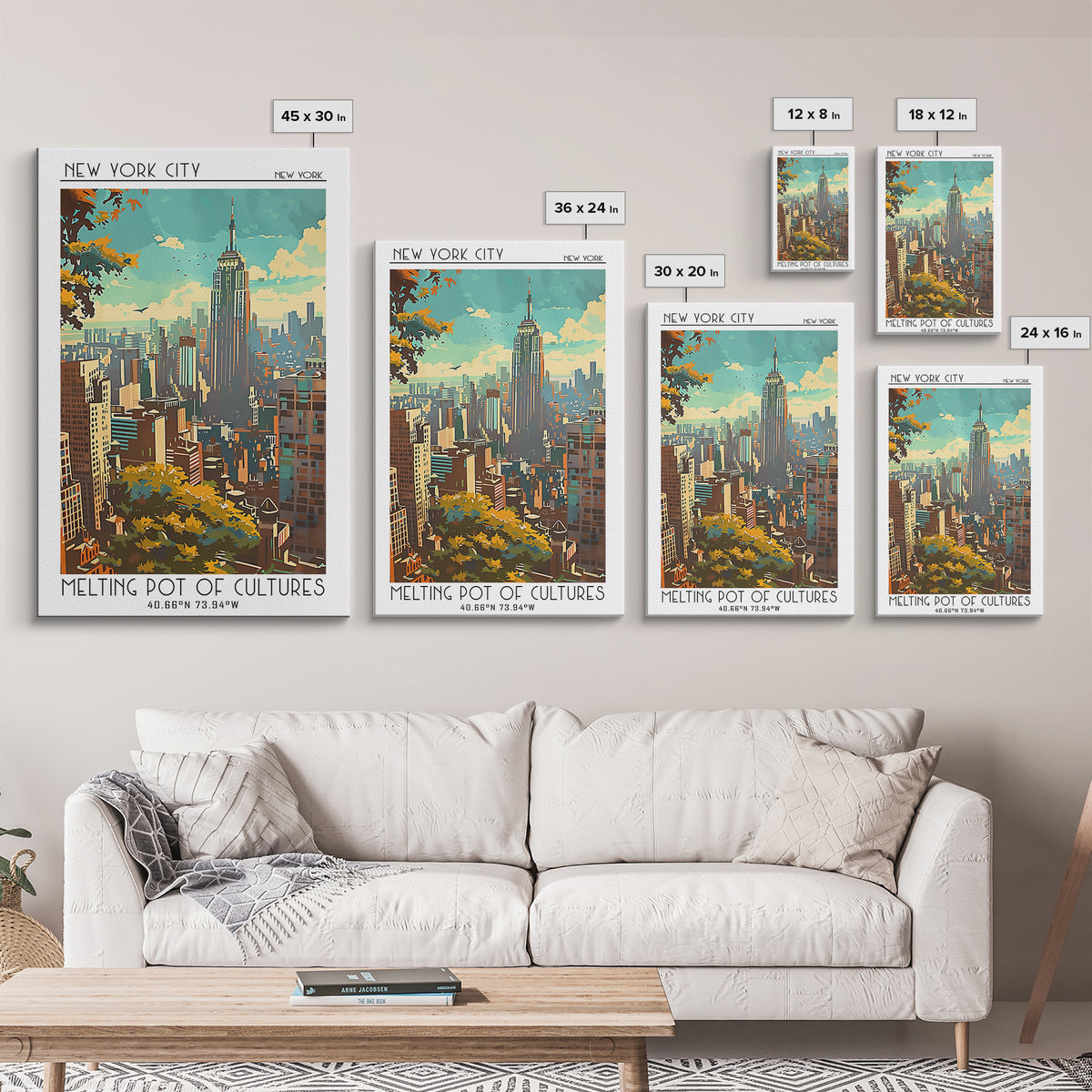 New York New York Travel Poster, Framed Canvas Print, Travel Prints, Landscape Art, Vintage Posters, Travel Posters, Wanderlust Gift