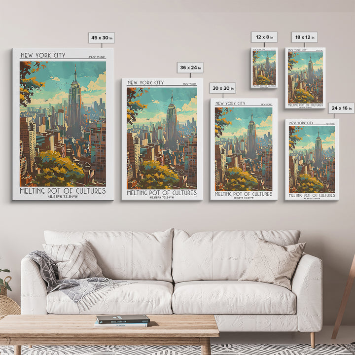 New York New York Travel Poster, Framed Canvas Print, Travel Prints, Landscape Art, Vintage Posters, Travel Posters, Wanderlust Gift
