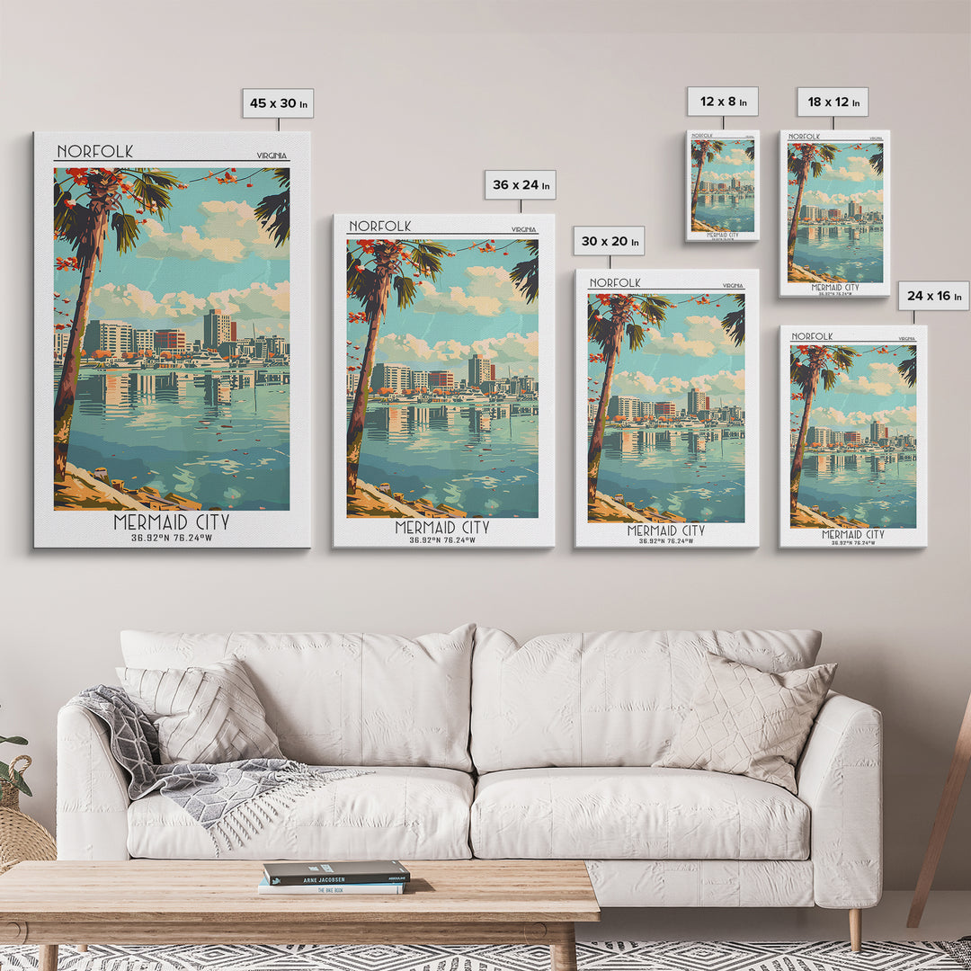 Norfolk Virginia Travel Poster, Canvas Print, City Travel Poster, Travel Wall Art, Home Decor, Wall Art, Travel Prints, Travel Print