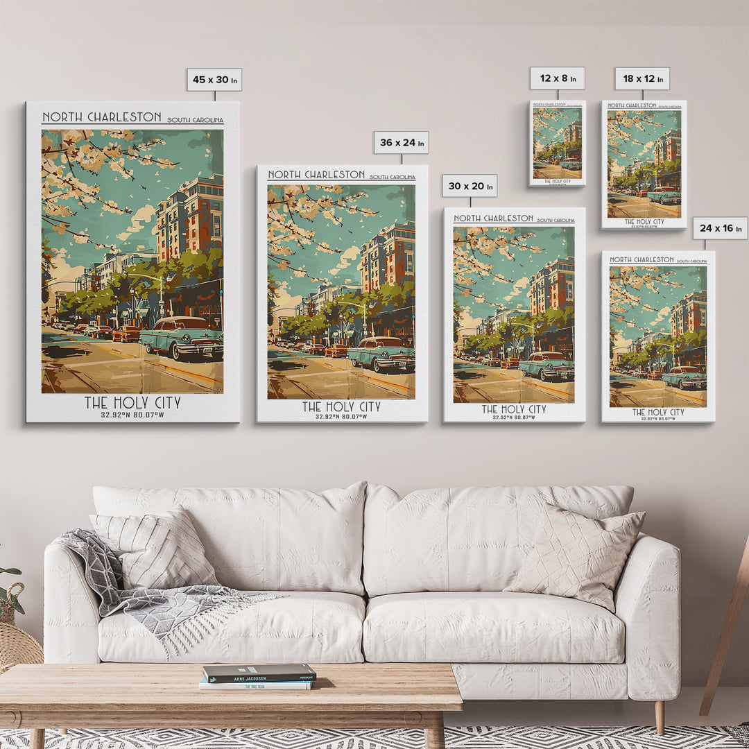 North Charleston Travel Poster, Framed Canvas Print, City Travel Poster, Travel Wall Decor, Poster Art, Poster Print, City Art Print