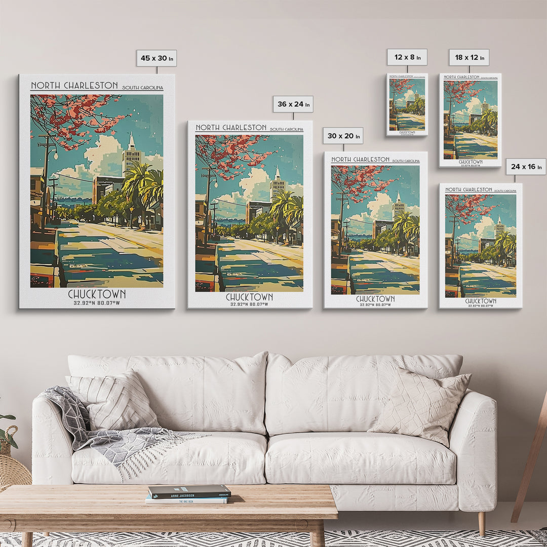 North Charleston South Carolina Travel Poster, Canvas Print, Travel Wall Decor, Minimalist Poster, City Illustration, Retro Wall Art