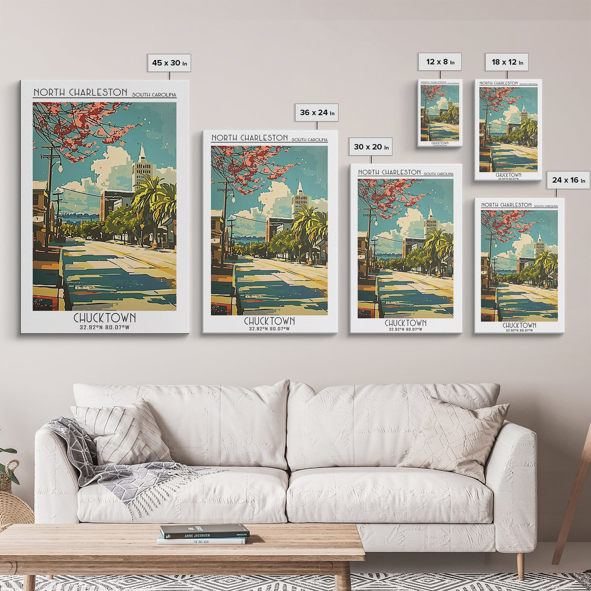 North Charleston South Carolina Travel Poster, Canvas Print, Travel Wall Decor, Minimalist Poster, City Illustration, Retro Wall Art