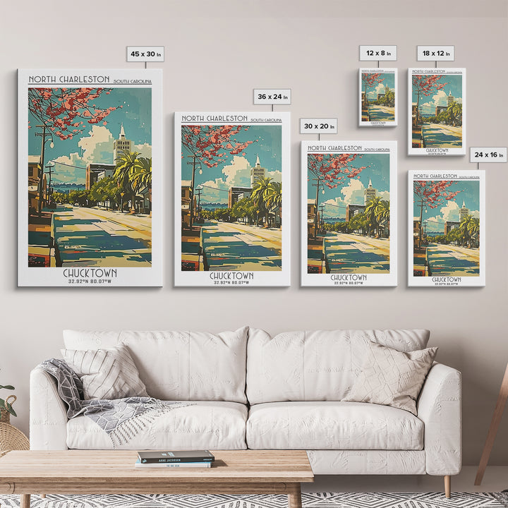 North Charleston South Carolina Travel Poster, Canvas Print, Travel Wall Decor, Minimalist Poster, City Illustration, Retro Wall Art