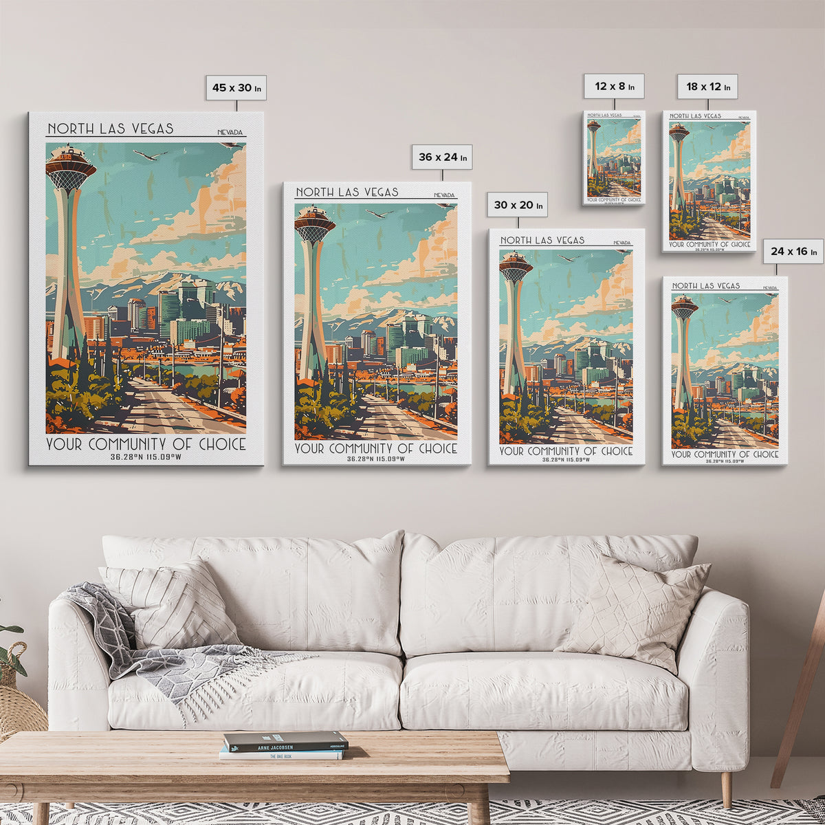 North Las Vegas Travel Poster, Canvas Print, Travel Wall Art, City Wall Art, Living Room Wall Art, City Art Print, Colorful Wall Art