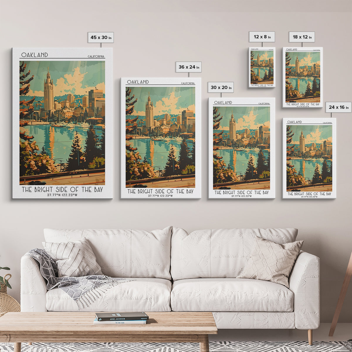 Oakland California Travel Poster, Canvas Print, Travel Art Print, Modern Wall Decor, Retro Wall Art, Mid Century Wall Art, Art Print