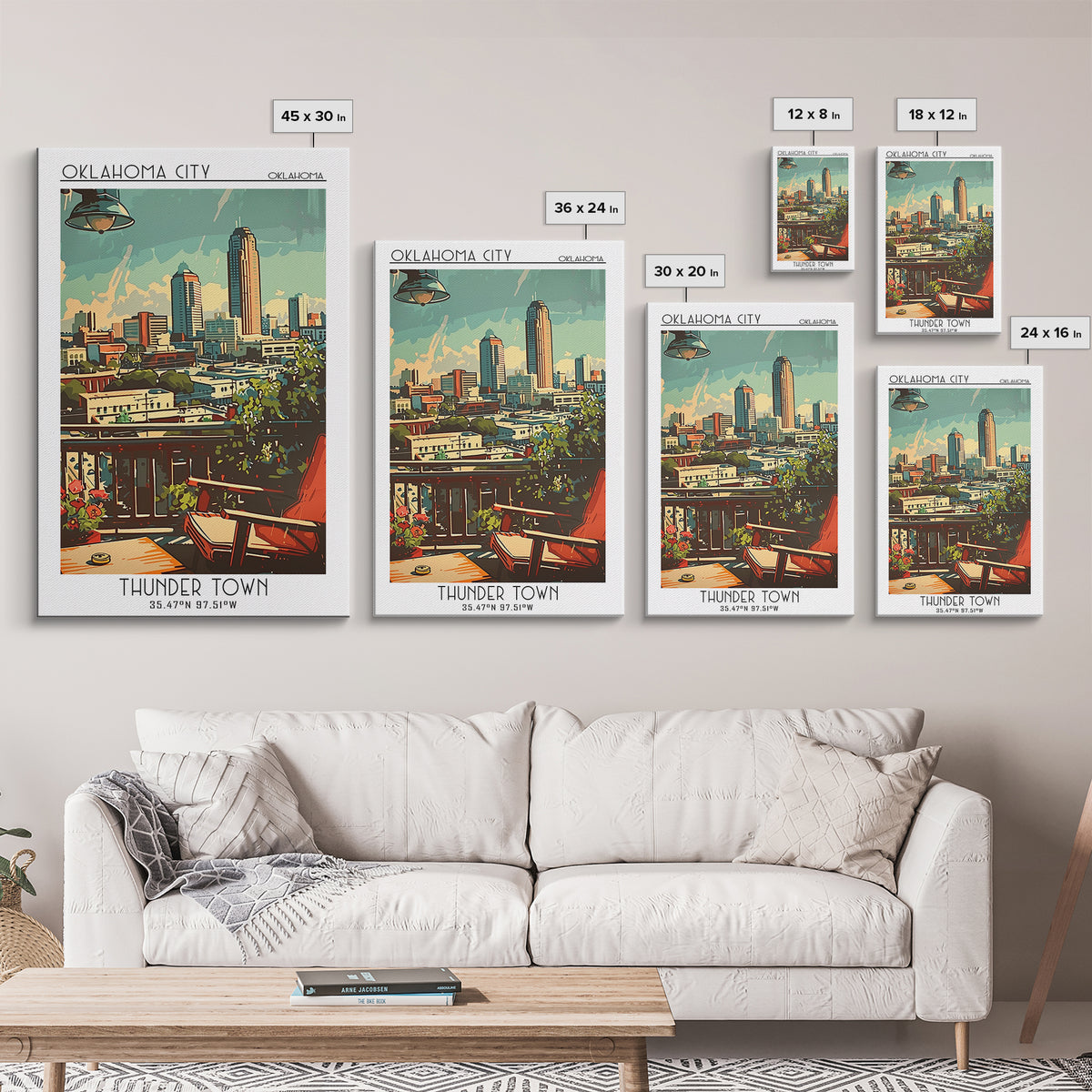 Oklahoma City Oklahoma Travel Poster, Framed Canvas Print, Travel Wall Art, City Wall Art, Watercolor Cityscape, Retro Travel Poster