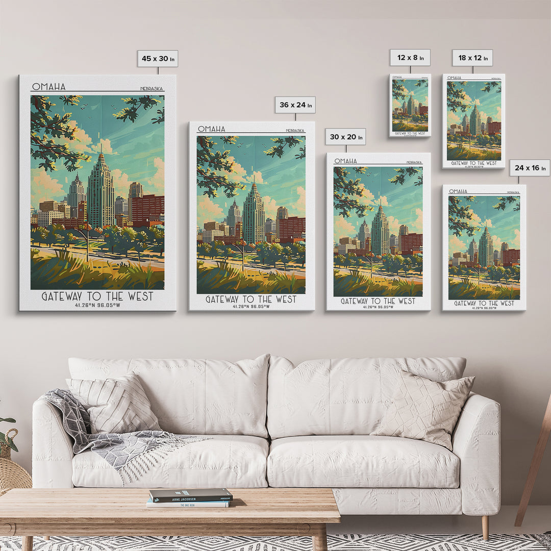 Omaha Nebraska Travel Poster, Framed Canvas Print, Travel Wall Decor, Minimalist Poster, Art Print, City Travel Poster, Poster Print
