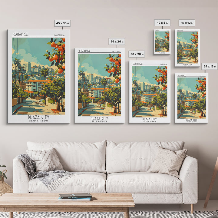 Orange Travel Poster, Canvas Print, Travel Wall Art, City Wall Art, Poster Print, Gallery Wall Set, Travel Art Print, Vintage Travel