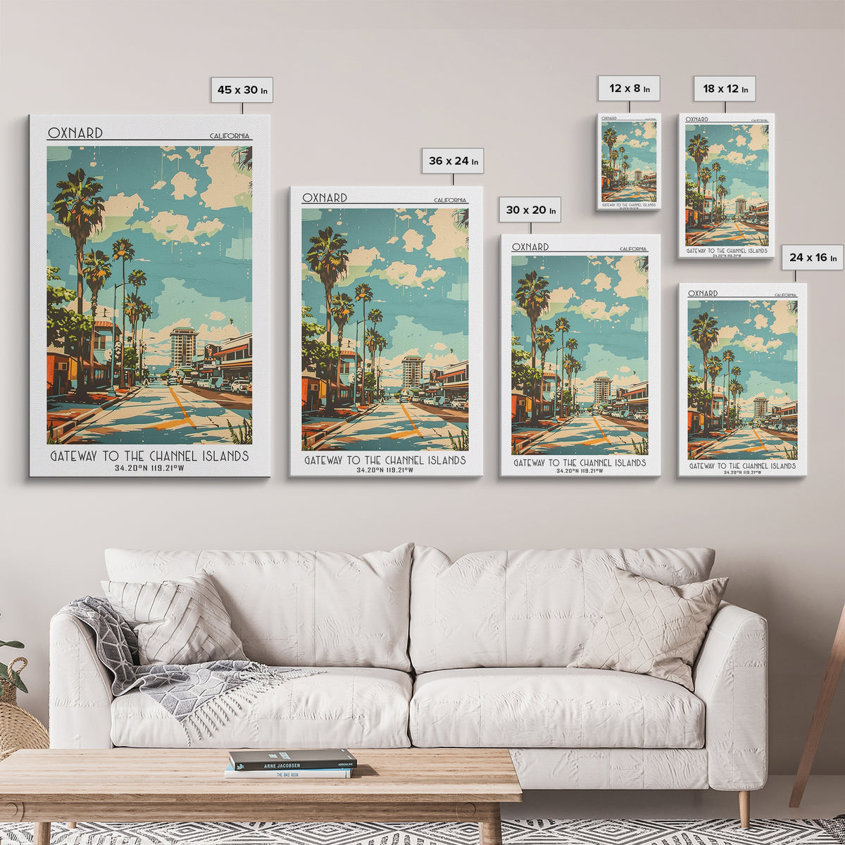 Oxnard Travel Poster, Framed Canvas Print, City Travel Poster, Vintage City Poster, Vintage Posters, City Illustration, Poster Print
