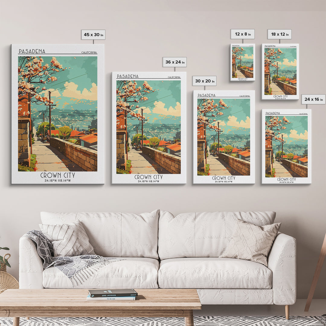 Pasadena California Travel Poster, Canvas Print, City Art Print, Travel Wall Art, Mid Century Wall Art, Art Print, Home Office Decor