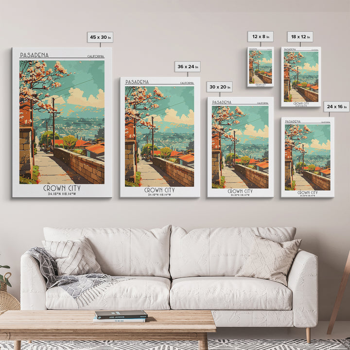 Pasadena California Travel Poster, Canvas Print, City Art Print, Travel Wall Art, Mid Century Wall Art, Art Print, Home Office Decor