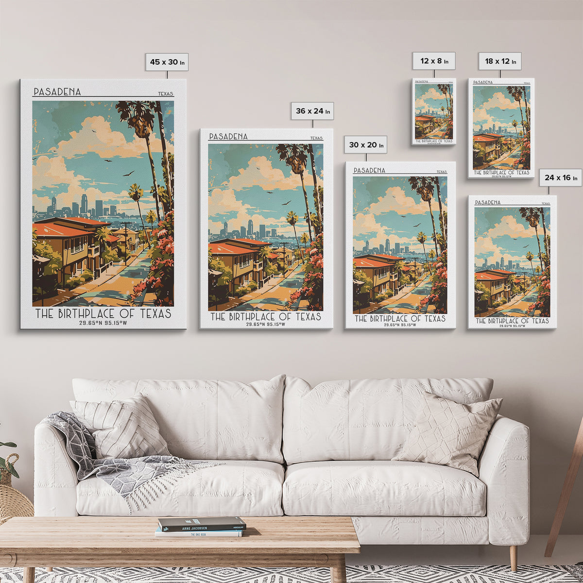 Pasadena Texas Travel Poster, Canvas Print, Retro Travel Poster, City Wall Art, Retro Travel Print, Home Decor, Watercolor Cityscape