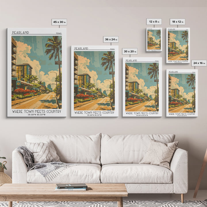 Pearland Texas Travel Poster, Canvas Print, Retro Travel Poster, City Wall Art, Wanderlust Gift, City Illustration, Gallery Wall Set