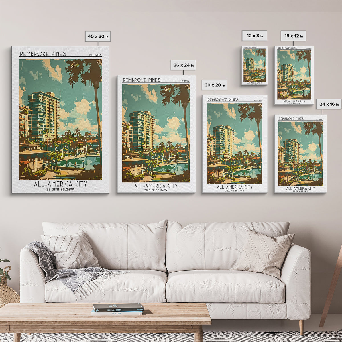 Pembroke Pines Travel Poster, Framed Canvas Print, City Travel Poster, Vintage City Poster, Retro Travel Poster, Wall Art, Art Print