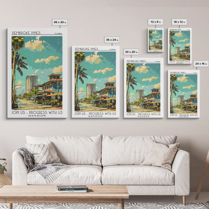 Pembroke Pines Florida Travel Poster, Framed Canvas Print, City Travel Poster, Travel Wall Art, Modern Wall Decor, City Illustration