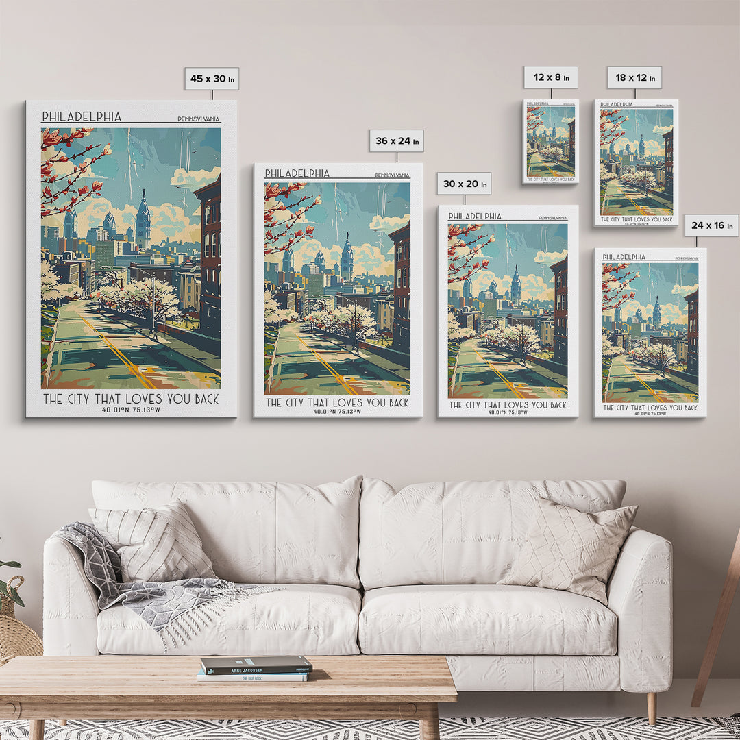 Philadelphia Travel Poster, Canvas Print, City Travel Poster, Vintage City Poster, Travel Prints, Mid Century Wall Art, Poster Print