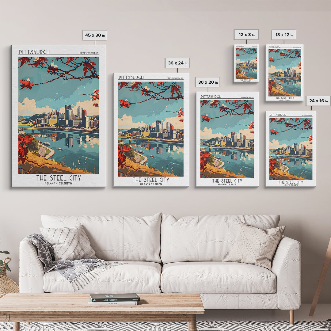 Pittsburgh Pennsylvania Travel Poster, Canvas Print, Travel Wall Art, City Wall Art, Travel Wall Decor, Retro Wall Art, Poster Print