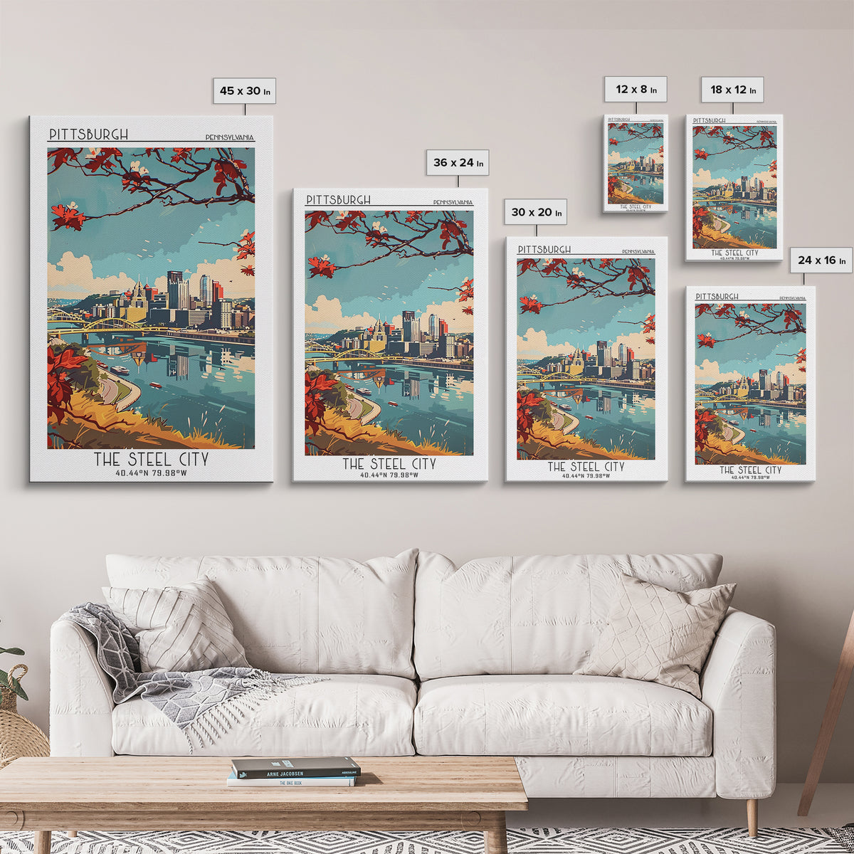 Pittsburgh Pennsylvania Travel Poster, Canvas Print, Travel Wall Art, City Wall Art, Travel Wall Decor, Retro Wall Art, Poster Print