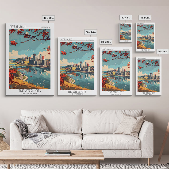 Pittsburgh Pennsylvania Travel Poster, Canvas Print, Travel Wall Art, City Wall Art, Travel Wall Decor, Retro Wall Art, Poster Print
