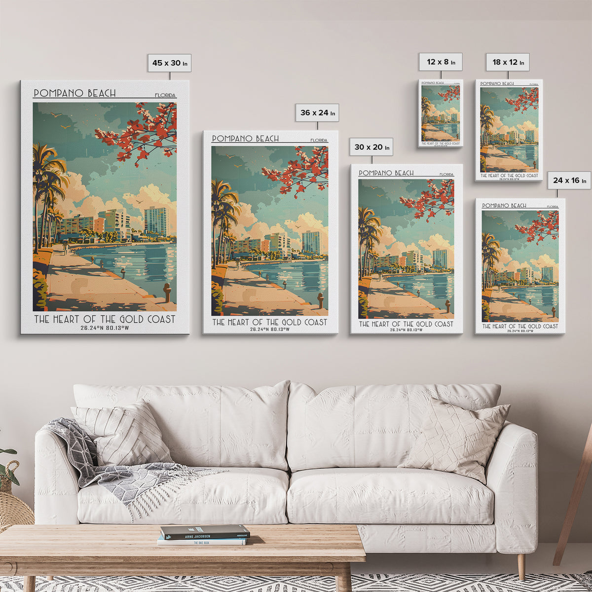 Pompano Beach Florida Travel Poster, Framed Canvas Print, City Travel Poster, Travel Wall Art, Vintage Travel Print, Vintage Posters