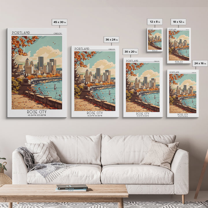 Portland Travel Poster, Framed Canvas Print, City Art Print, Travel Wall Art, City Travel Poster, Wall Art, City Wall Art, Art Print