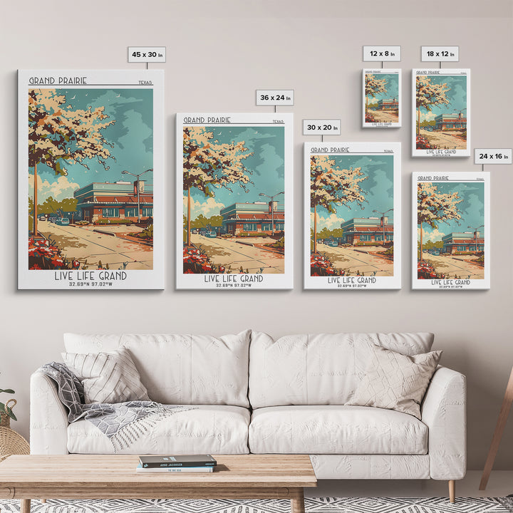 Grand Prairie Texas Travel Poster, Canvas Print, Travel Wall Decor, Minimalist Poster, Retro Travel Poster, City Art Print, Wall Art