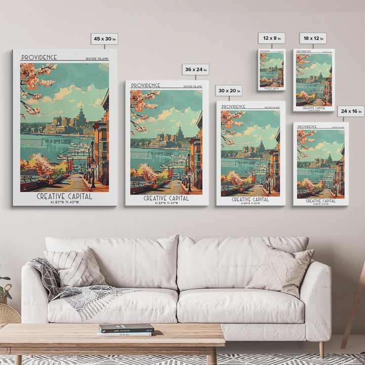 Providence Rhode Island Travel Poster, Framed Canvas Print, Retro Travel Poster, City Wall Art, Vintage City Poster, Wanderlust Gift