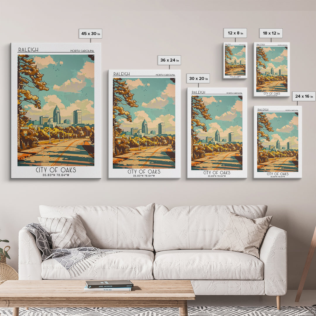 Raleigh North Carolina Travel Poster, Framed Canvas Print, City Travel Poster, Travel Wall Art, Gallery Wall Set, Retro Travel Print