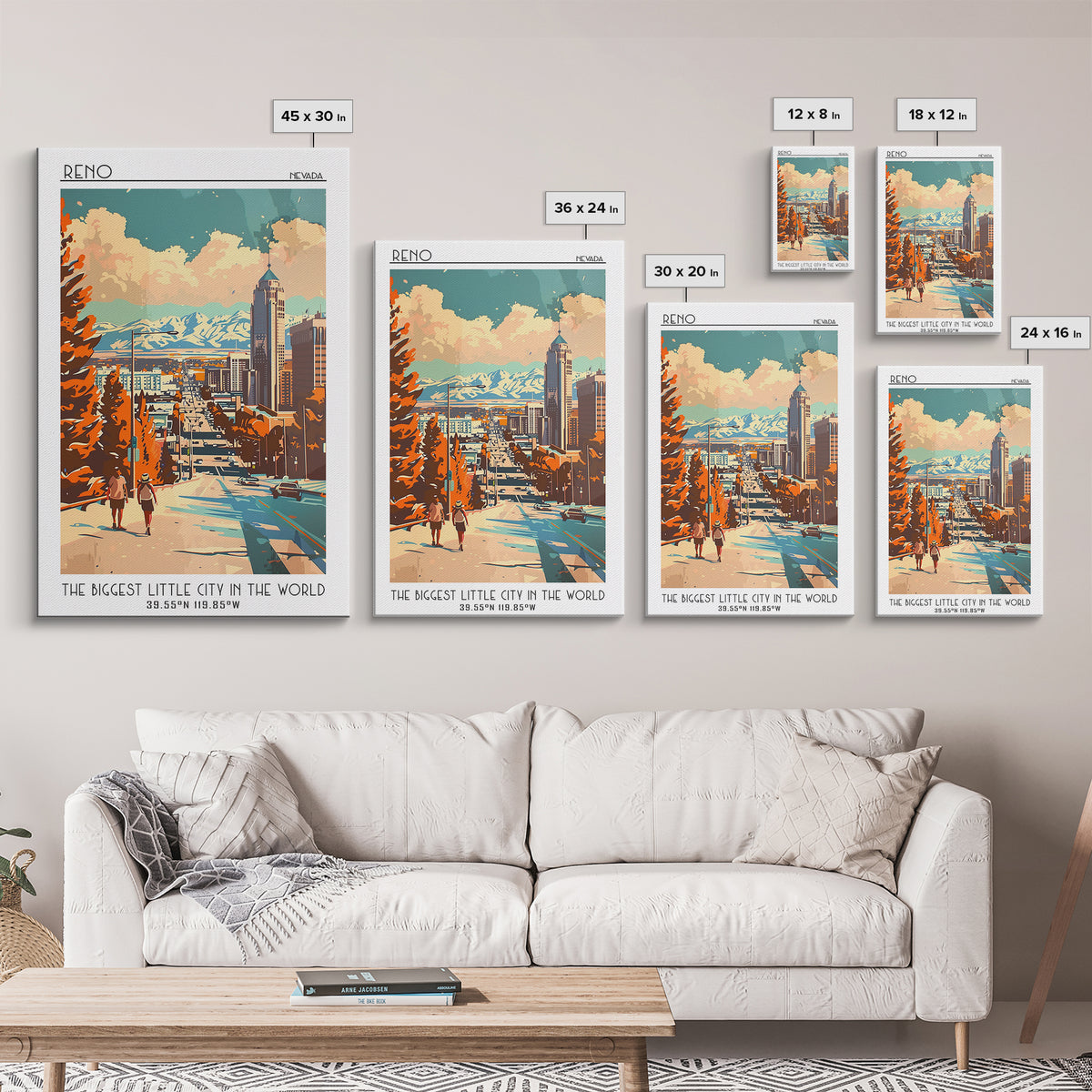 Reno Travel Poster, Framed Canvas Print, City Travel Poster, Vintage City Poster, Vintage Travel, Mid Century Wall Art, Poster Print