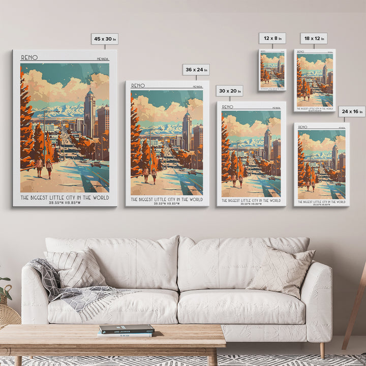Reno Travel Poster, Framed Canvas Print, City Travel Poster, Vintage City Poster, Vintage Travel, Mid Century Wall Art, Poster Print