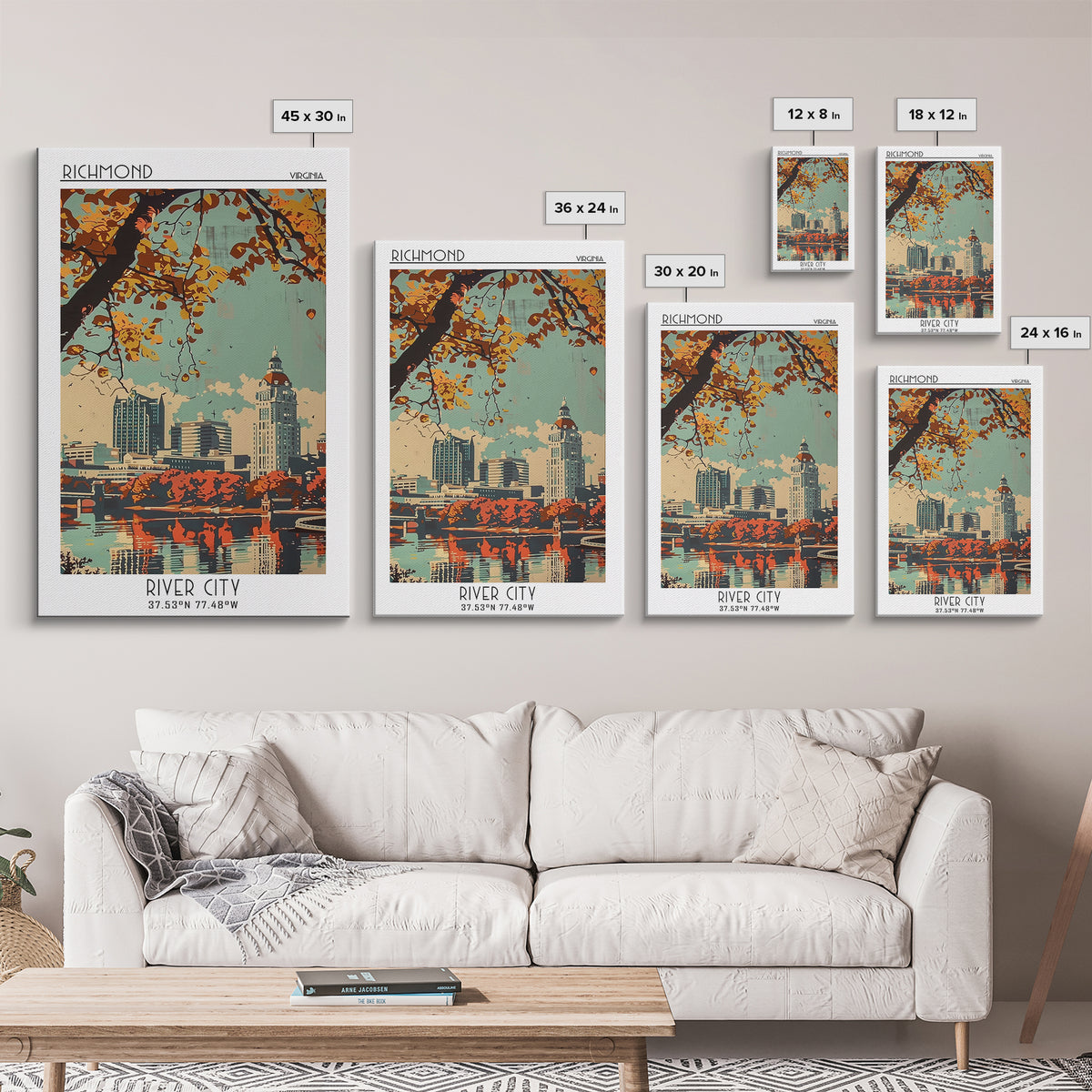 Richmond Virginia Travel Poster, Framed Canvas Print, City Art Print, Travel Wall Art, Travel Art Print, Poster Art, Vintage Posters