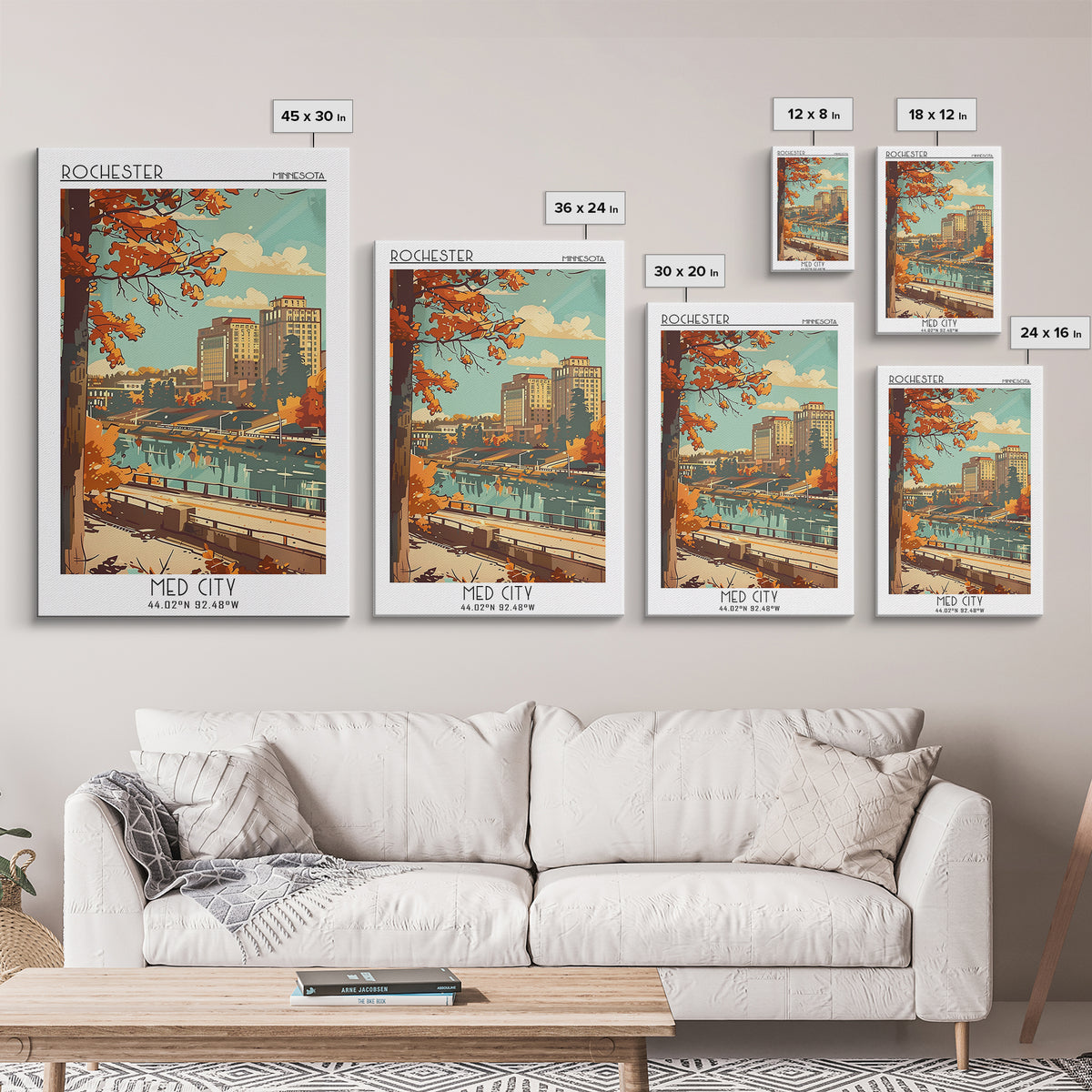 Rochester Travel Poster, Framed Canvas Print, City Travel Poster, Travel Wall Art, Modern Wall Decor, Retro Wall Art, Travel Posters