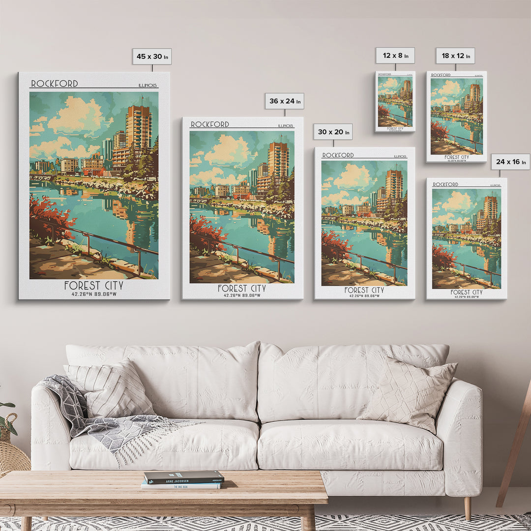 Rockford Travel Poster, Canvas Print, City Art Print, Travel Wall Art, Retro Travel Poster, Retro Travel Print, Watercolor Cityscape