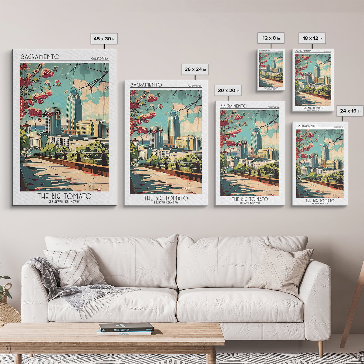 Sacramento California Travel Poster, Framed Canvas Print, Retro Travel Poster, City Wall Art, Vintage Travel Print, Gallery Wall Set